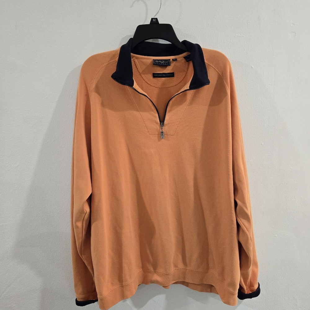 Bobby Jones Golf Long Sleeve Quarter Zip Pullover Orange/Navy, XXL Pima Cotton